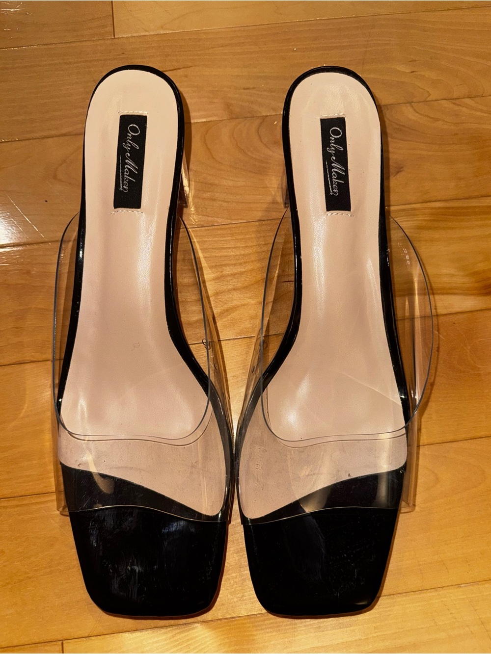 Only Maker Clear Black Block Heel Mules | Size 12 | NEW